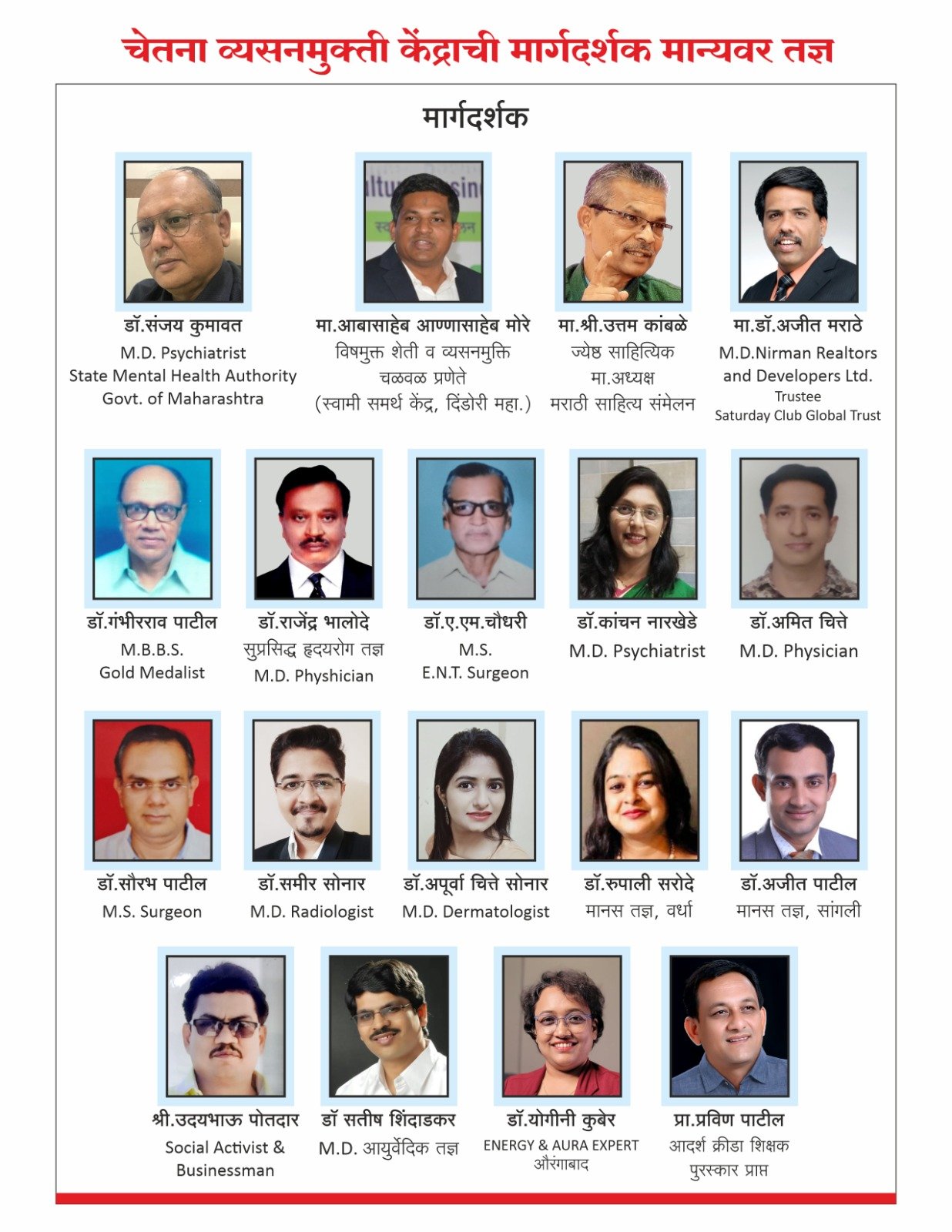 chetna vyasanmukti kendra, Team